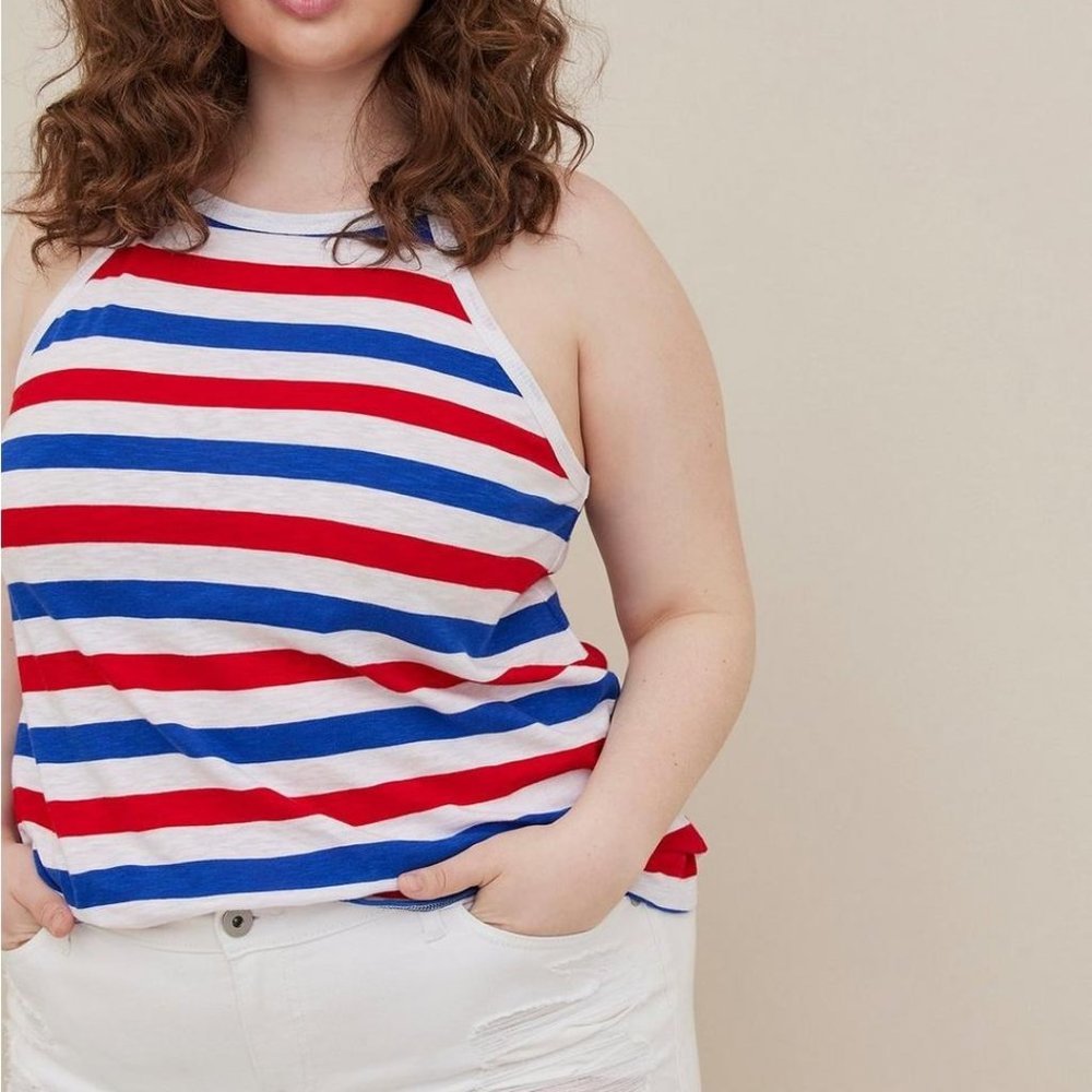 NWT Torrid Heritage Slub High Neck Tank in USA Stripe, Size 6